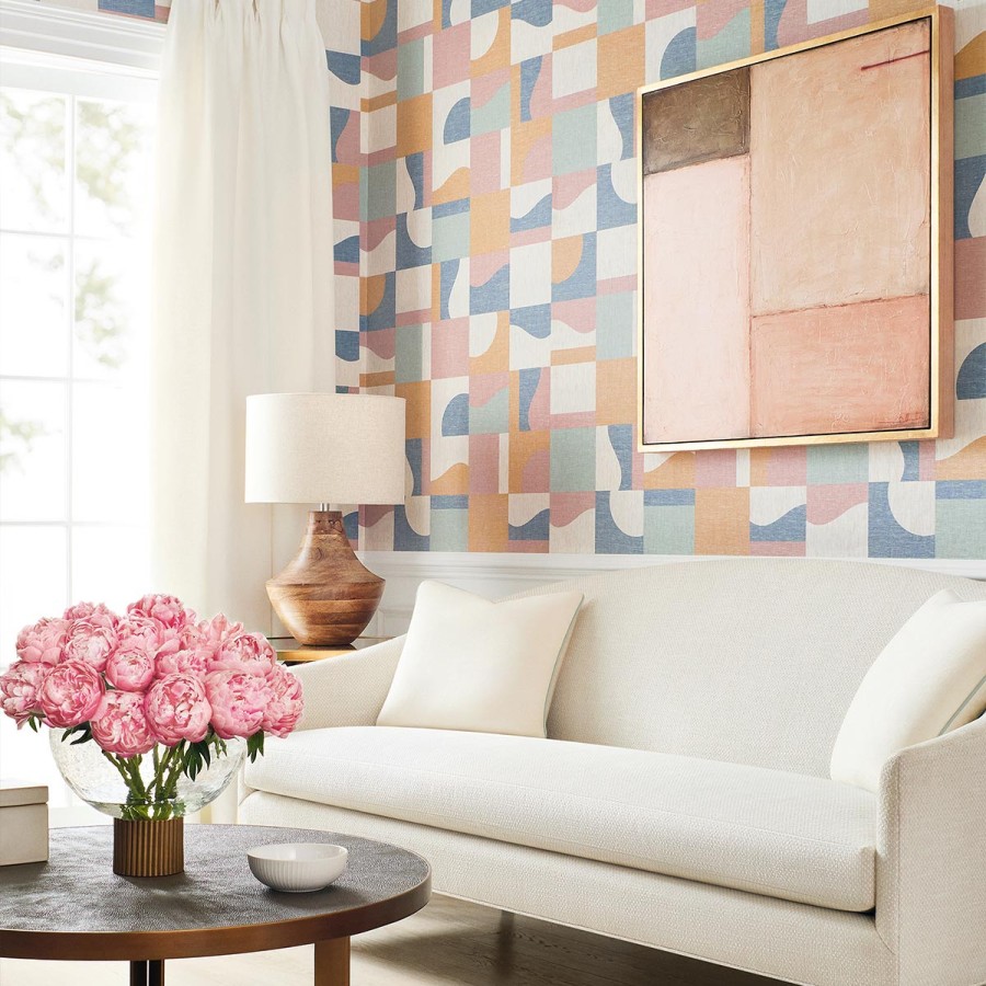 Checked Wallpapers Etoffe | Colored Blocks Wall Covering - Thibaut