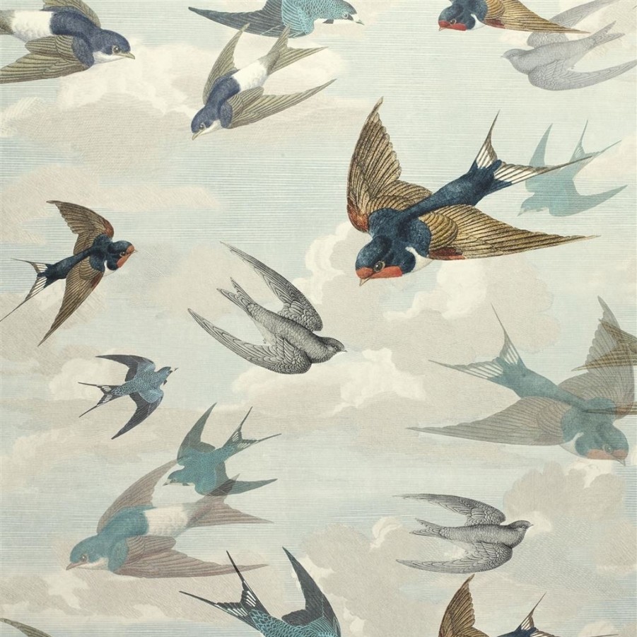 Fantasy Wallpapers Etoffe | Chimney Swallows Wallpaper - John Derian