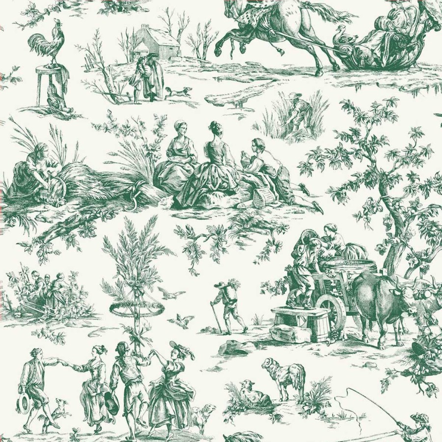 Fantasy Wallpapers Etoffe | Bucolic Toile Wallpaper - Coordonne